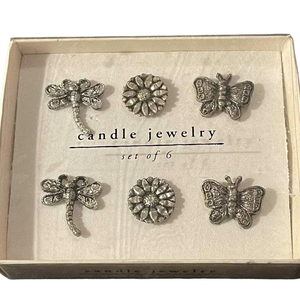 NIB Pier 1 Imports Candle Jewelry Silver Tone Butterfly Dragonfly & Flowers 6pc.